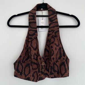 WEWOREWHAT Brown and Black Snakeskin Bella Vest Cropped with Collar Size M (NWT)